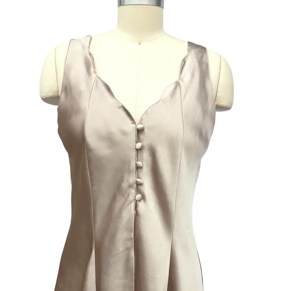 Vintage Gold Slip Dress Size M Erica Taylor Intimates Satin Sleeveless Nightgown